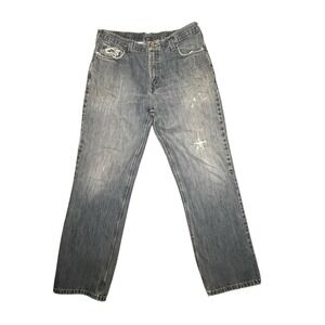 Carhartt Jeans Mens 36x32 Blue‎ Denim Relaxed Fit Distressed Holes Hem Wear